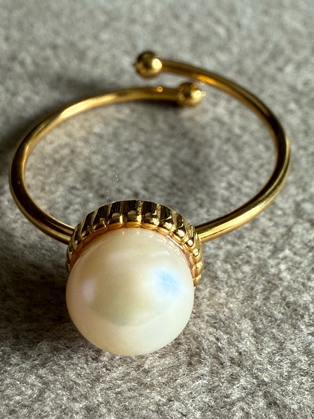 Gold Pearl Accent Adjustable Ring - White Pearl - Picture 1 of 6